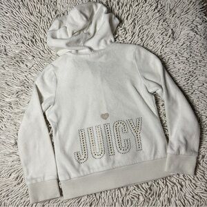JUICY COUTURE Little Girls Y2K Velour Beaded Rhinestone Hoodie in Creamy White 5